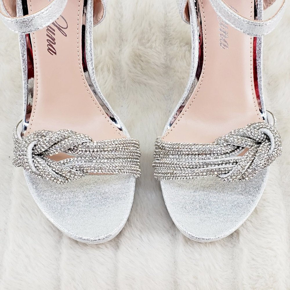 Gorgeous Silver Shimmery Platform Rhinestone High Heel Sandals Shoes - Picture 8 of 13